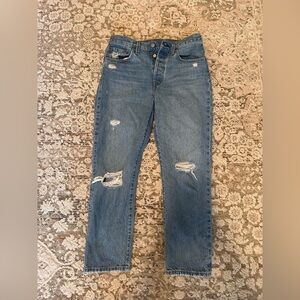 Levi's 501 Crop Blue Denim Jeans with White Pocket Lining